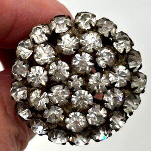 Antique Victorian Hat Pin Clear Paste Rhinestone Domed Top Filigree Back 10"